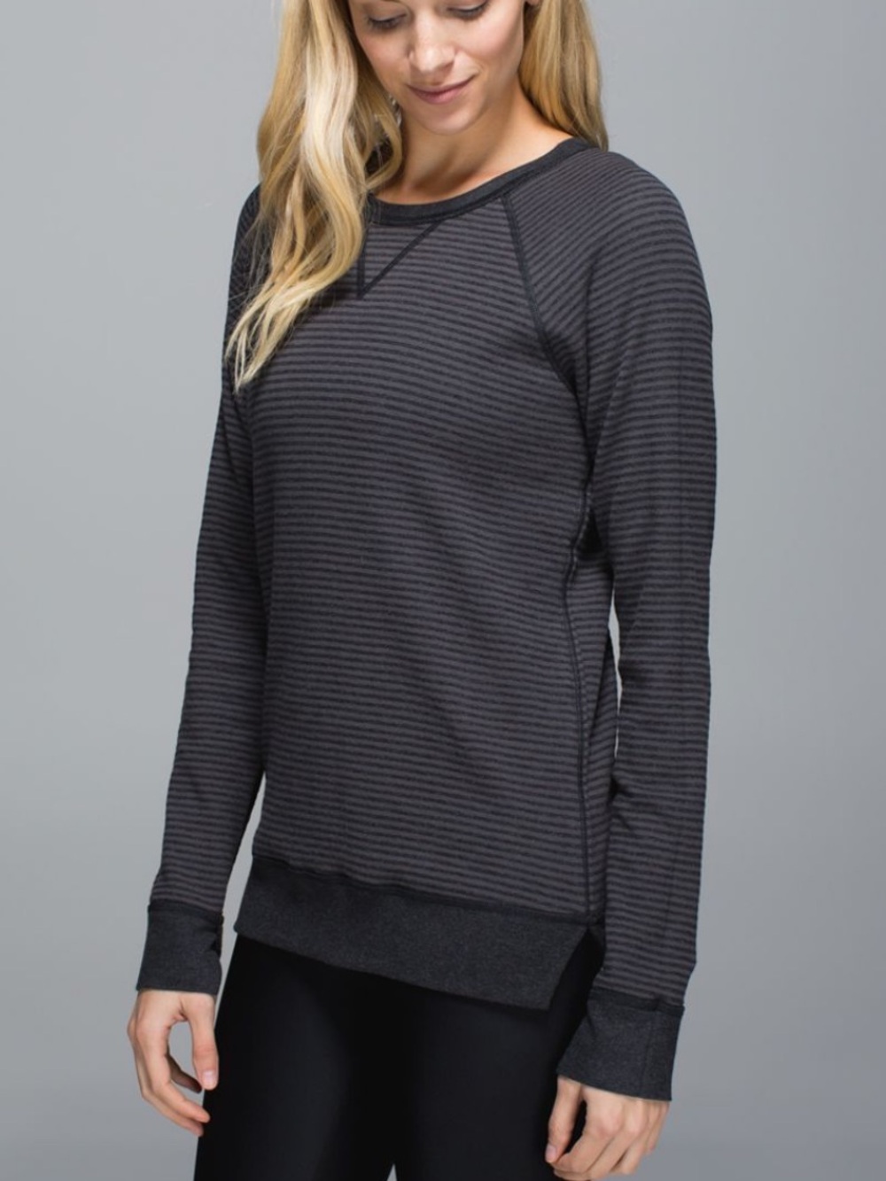Lululemon Open Your Heart Long Sleeve Heathered Black / Classic Stripe 8
